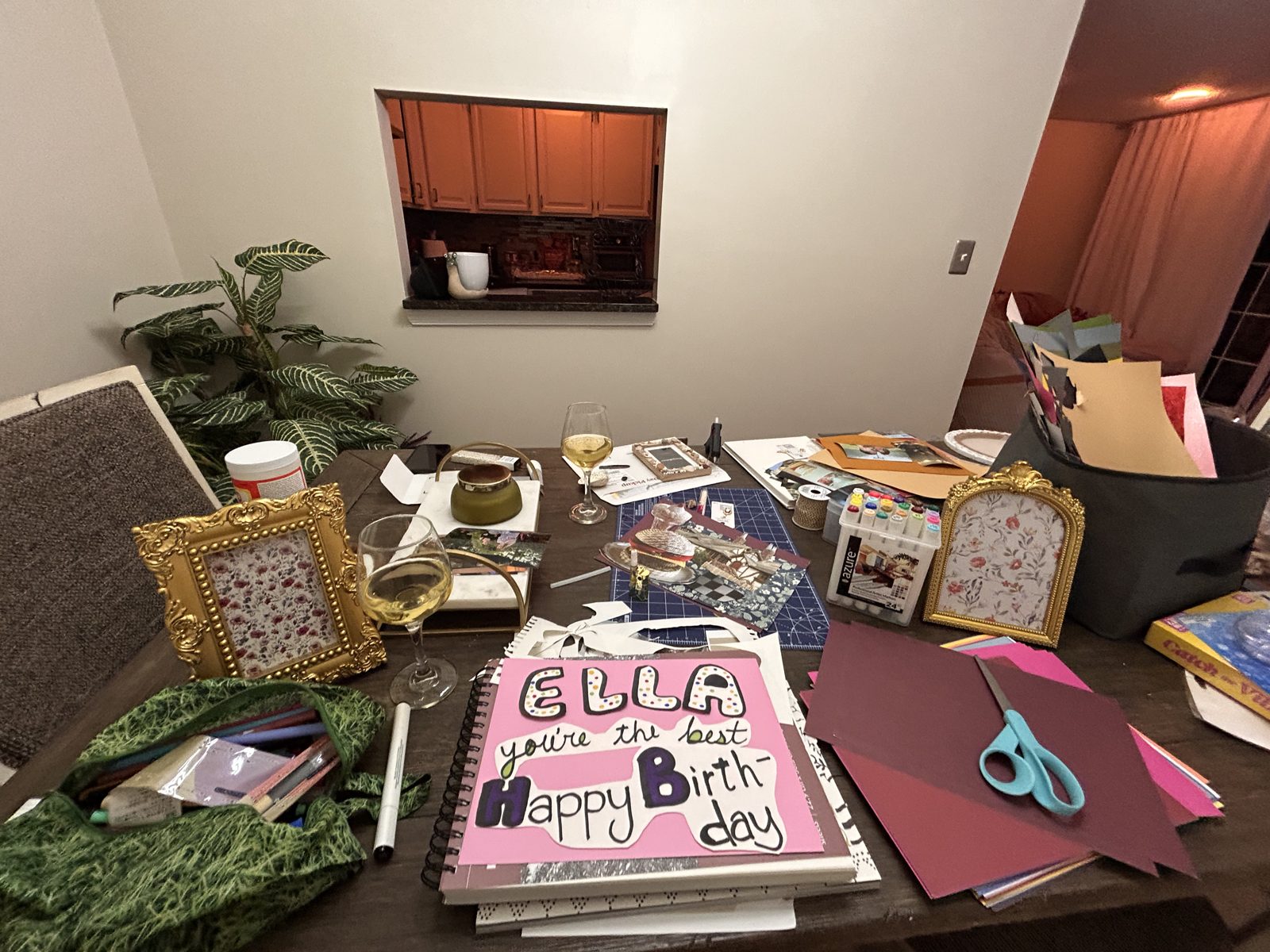 A private birthday crafting party table with a handmade birthday card